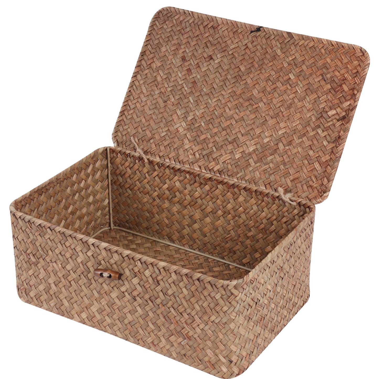 FEIALNDUO Wicker Shelf Baskets with Lid,Seagrass Storage Basket Bins Rectangular Handwoven Basket Boxes for Shelves Desktop Home Organizer