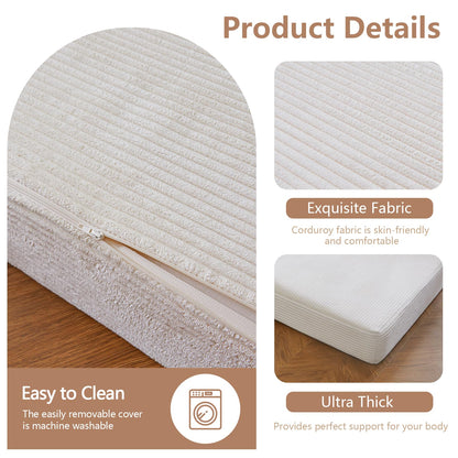 MAXYOYO Folding Corduroy Mattress, Tri Fold Floor Mattress 10cm thick with Washable Cover,Foldable in Three,Space-Saving for Guest Beige, Single