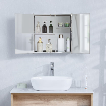 Bath Vida Tiano Double-Mirror Bathroom Cabinet – Wall-Mounted Stainless Steel Modern Storage Cupboard No Assembly Required
