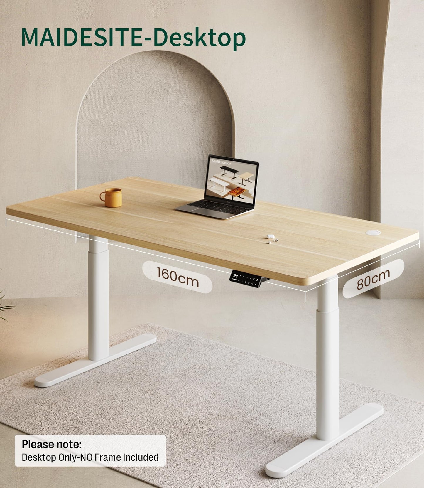 MAIDeSITe Table Top,Desktop for Height Adjustable Electric Standing Desk,Oak,160 * 80 * 2.5 cm