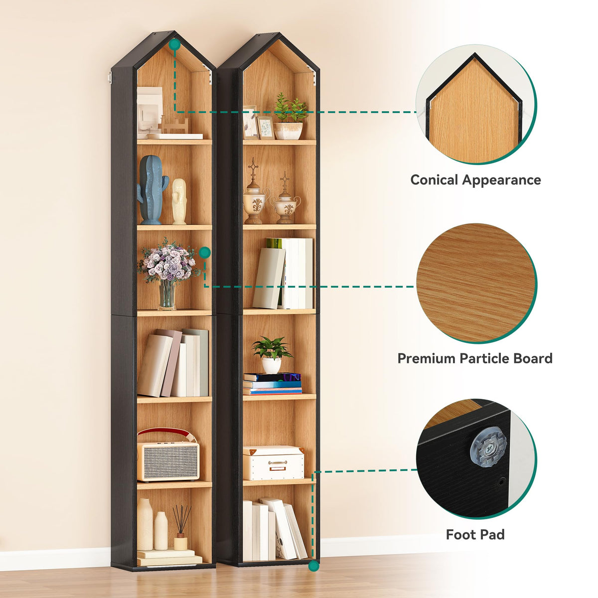 YITAHOME Bookcase, 6-Tier Tall Narrow Bookshelf with Open Storage Shelf