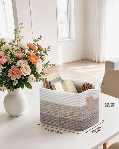 JOJOSEE Small Cotton Rope Woven Storage Basket for Shelves, Brown