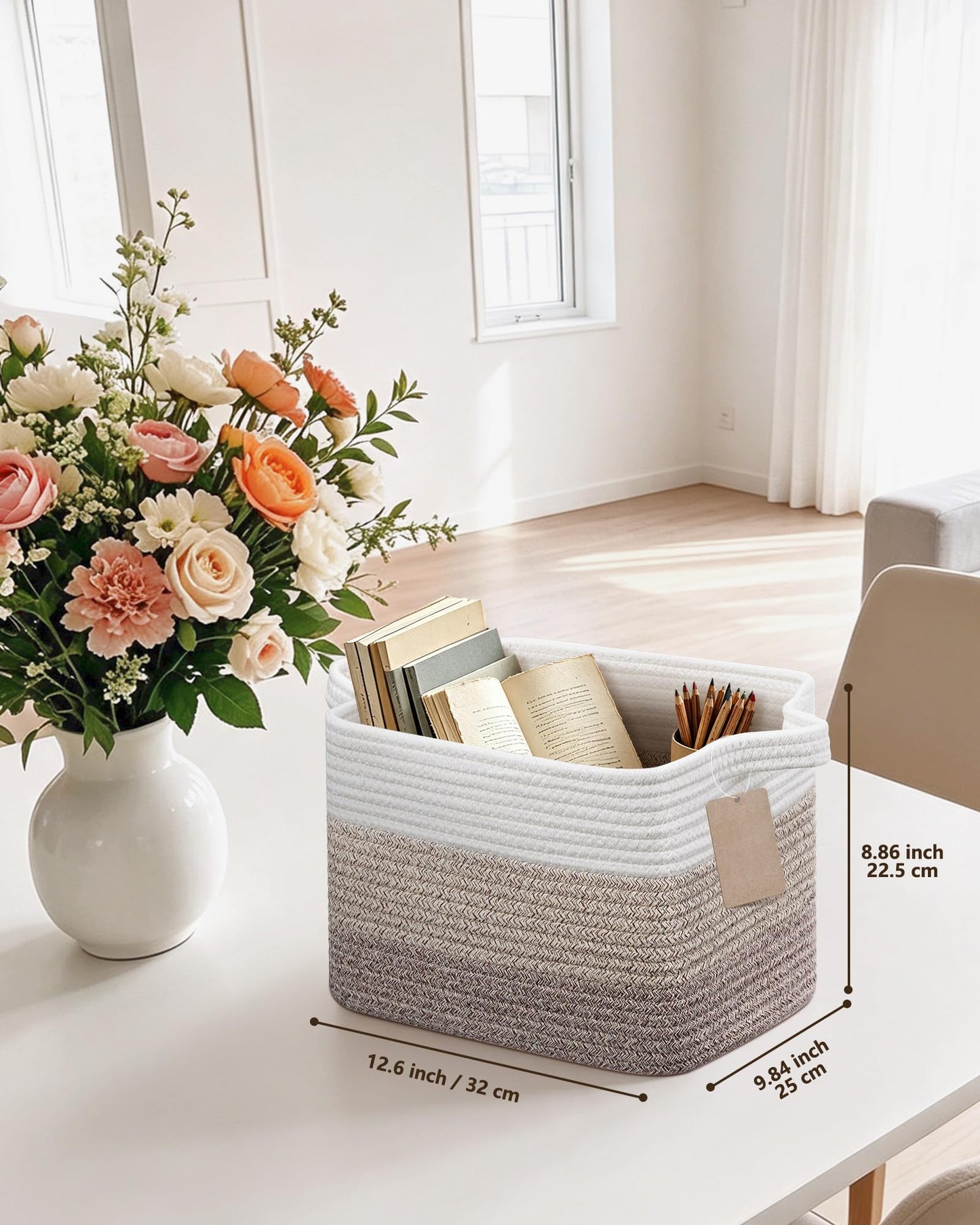 JOJOSEE Small Cotton Woven Storage Basket for Shelves, Brown,3PCS