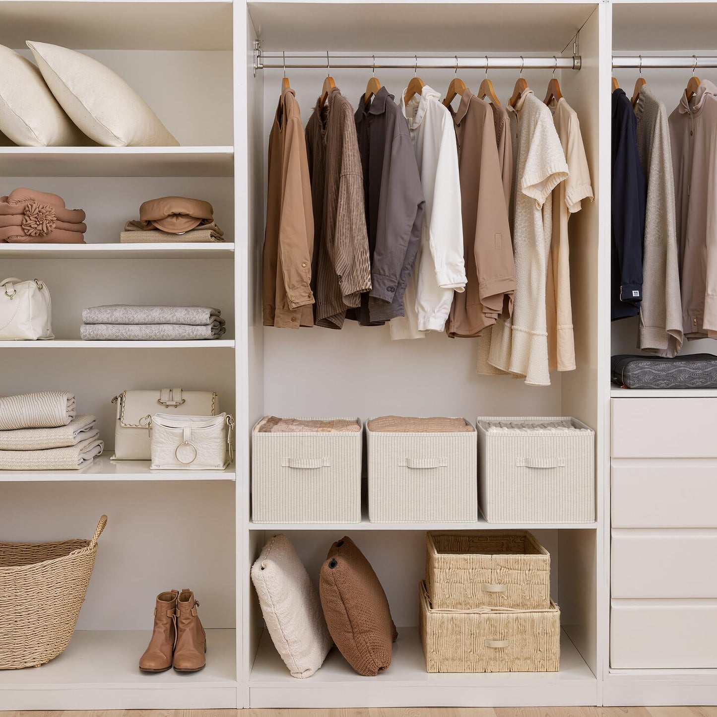 StorageWorks Large Storage Boxes for Wardrobe, Rectangular Storage Baskets for Shelves, Closet Organizers with Handles