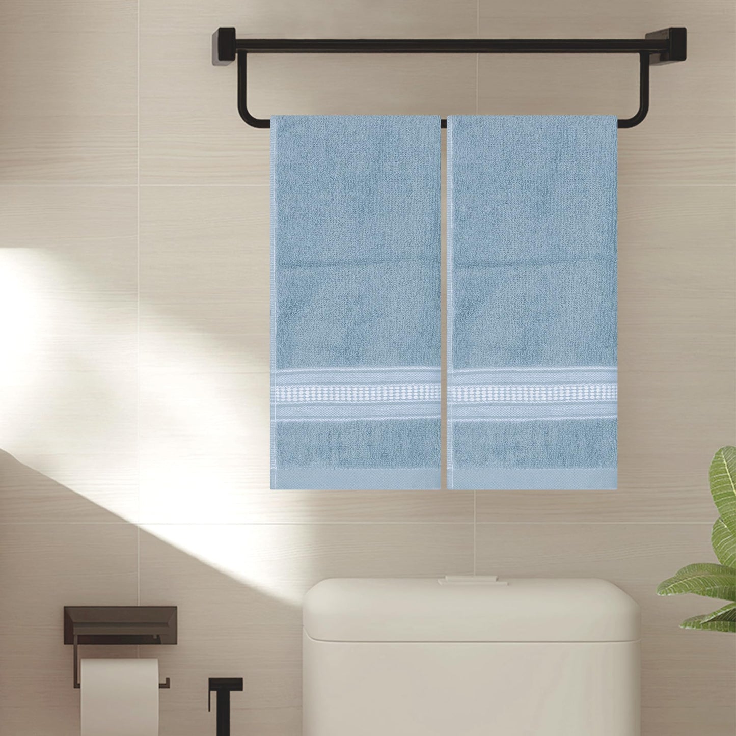HMETOL 2 Pack Plaid Pattern Comfort and Absorbent Hand Towel Set