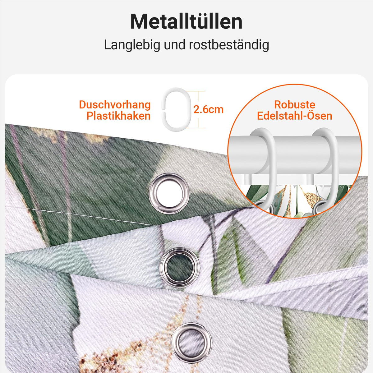 Lerores Shower Curtain, 180 x 180 cm, Golden Leaves, Weighted Hem, Anti-Mould Textile, Water-Repellent