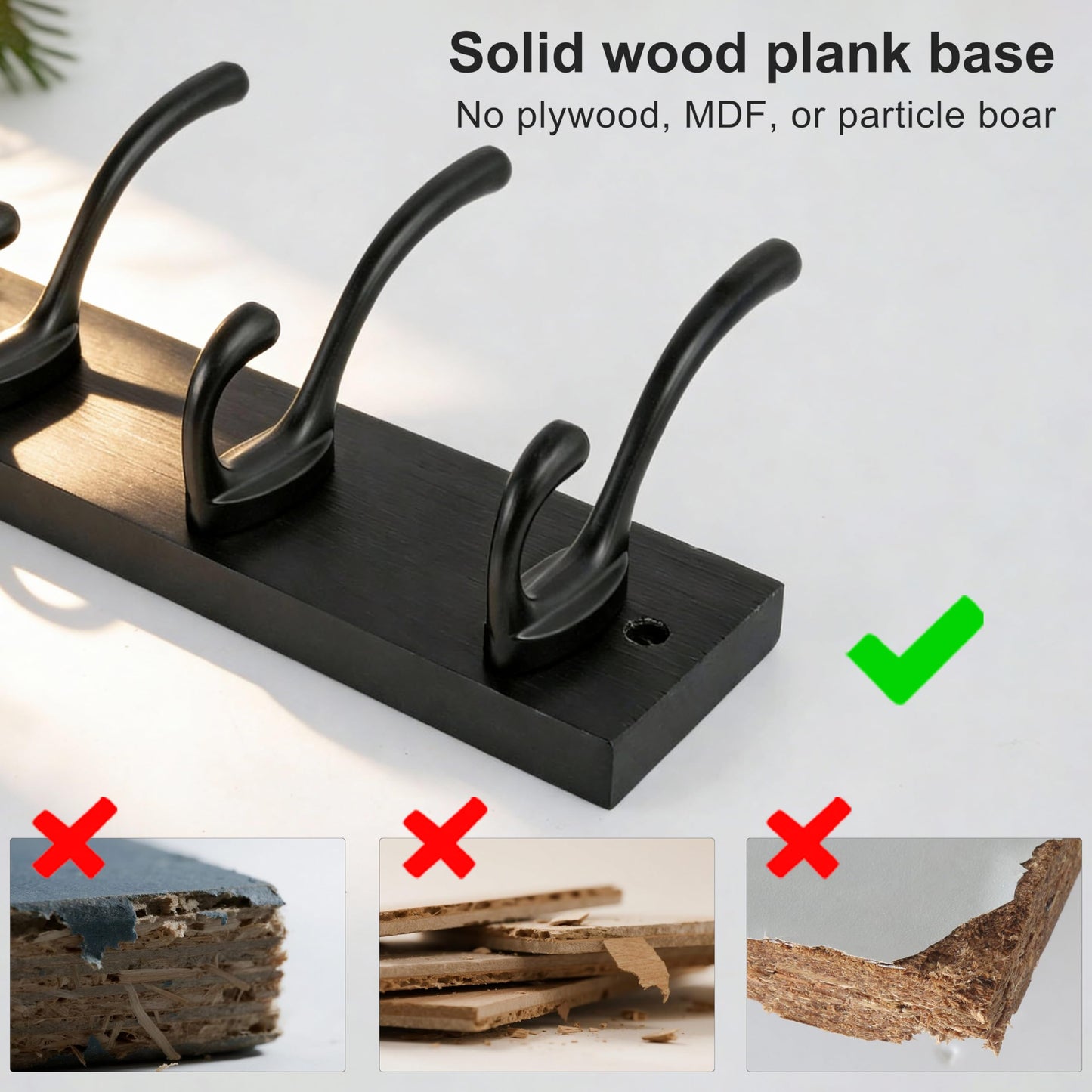 HONSKY Wall Coat Rack with 8 Double Hooks,Wooden Coat and Towel Hanger Storage for Entryway, Bathroom, Bedroom, Garage,Garage,Black Base/Black Hook