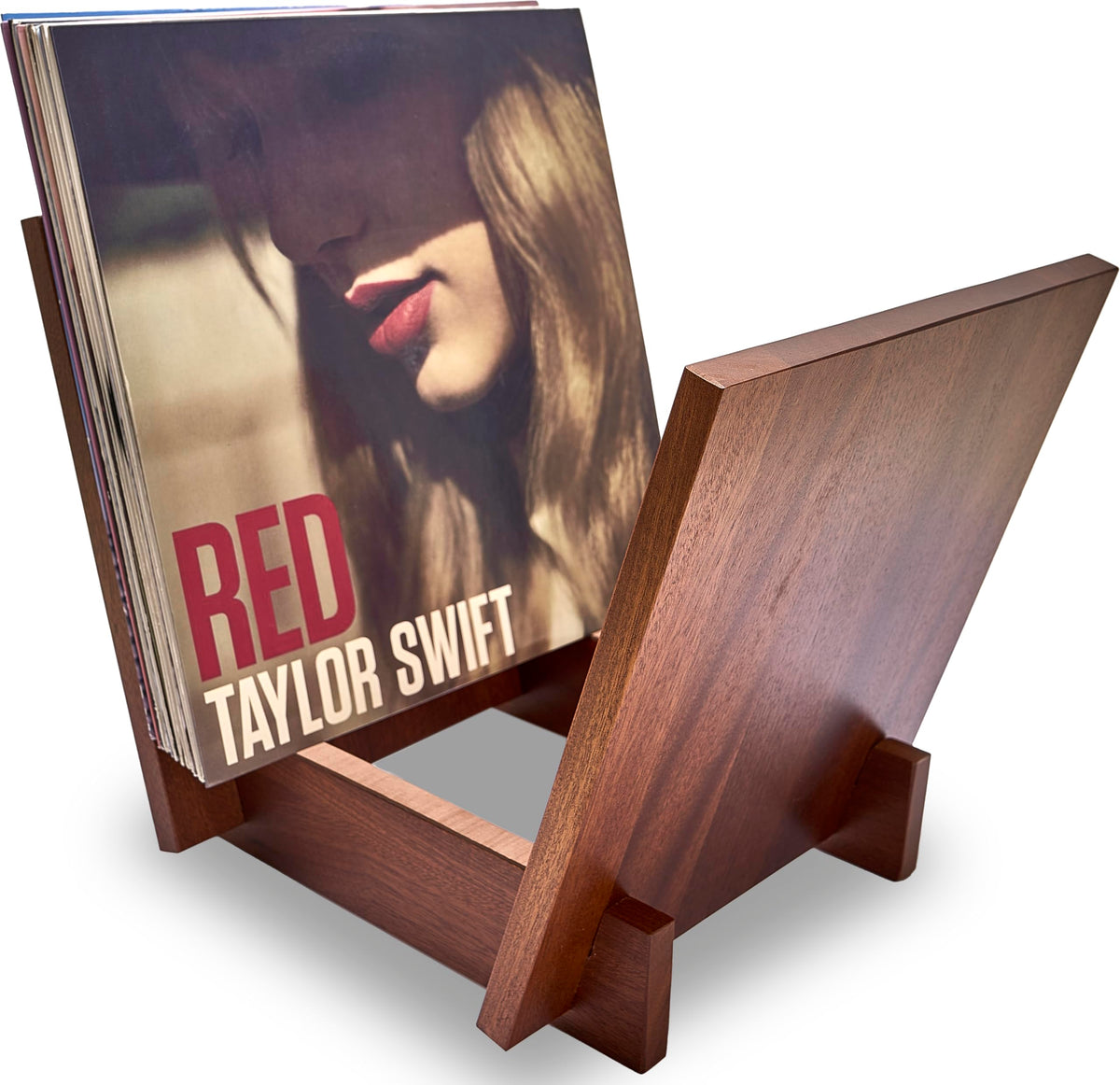 Honygebia Solid Wood Record Holder - Sapele Wooden Vinyl Record Stand, V-Shaped Album Rack for Display and Storage