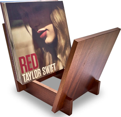 Honygebia Solid Wood Record Holder - Sapele Wooden Vinyl Record Stand, V-Shaped Album Rack for Display and Storage