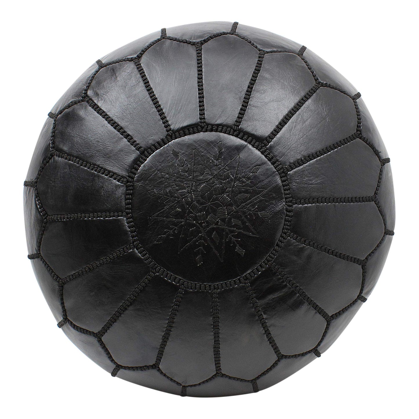 ESSENCE OF MOROCCO Moroccan Pouffe Pouf Footrest Footstool Ottoman Real Leather Black Handmade Hand-stitched with Embroidered Marrakech Design