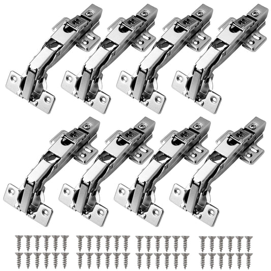 Kamtop 8 Pack Kitchen Cabinet Hinges, 165 Degree Full Overlay Quiet Soft Close Cupboard Hinges Kit, 35mm Hydraulic Wardrobe Units Door Hinges