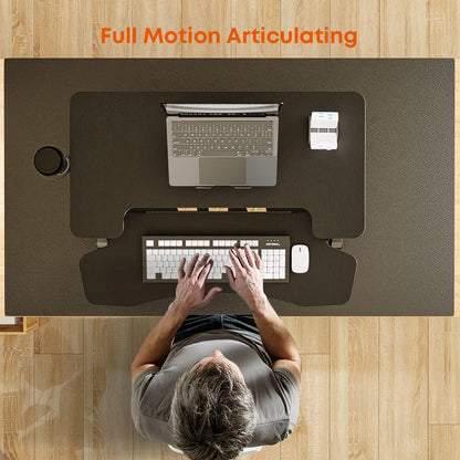 PUTORSEN Standing Desk Converter, 32'' Dual Tiered Sit-Stand Desk Riser with Keyboard Tray, Height Adjustable Computer Workstation with Cup Holder and