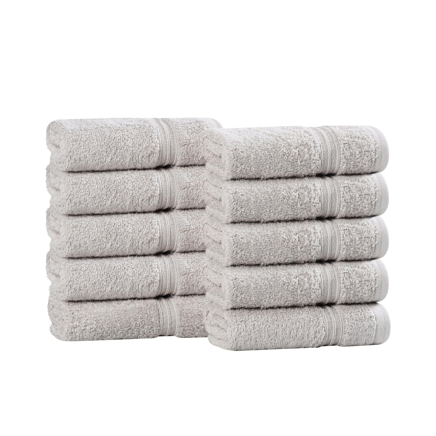 Superior Luxurious Soft Hotel & Spa Quality Washcloth Face Towel Set of 10, Made Long-Staple Combed Cotton - Silver, 13" x 13" each