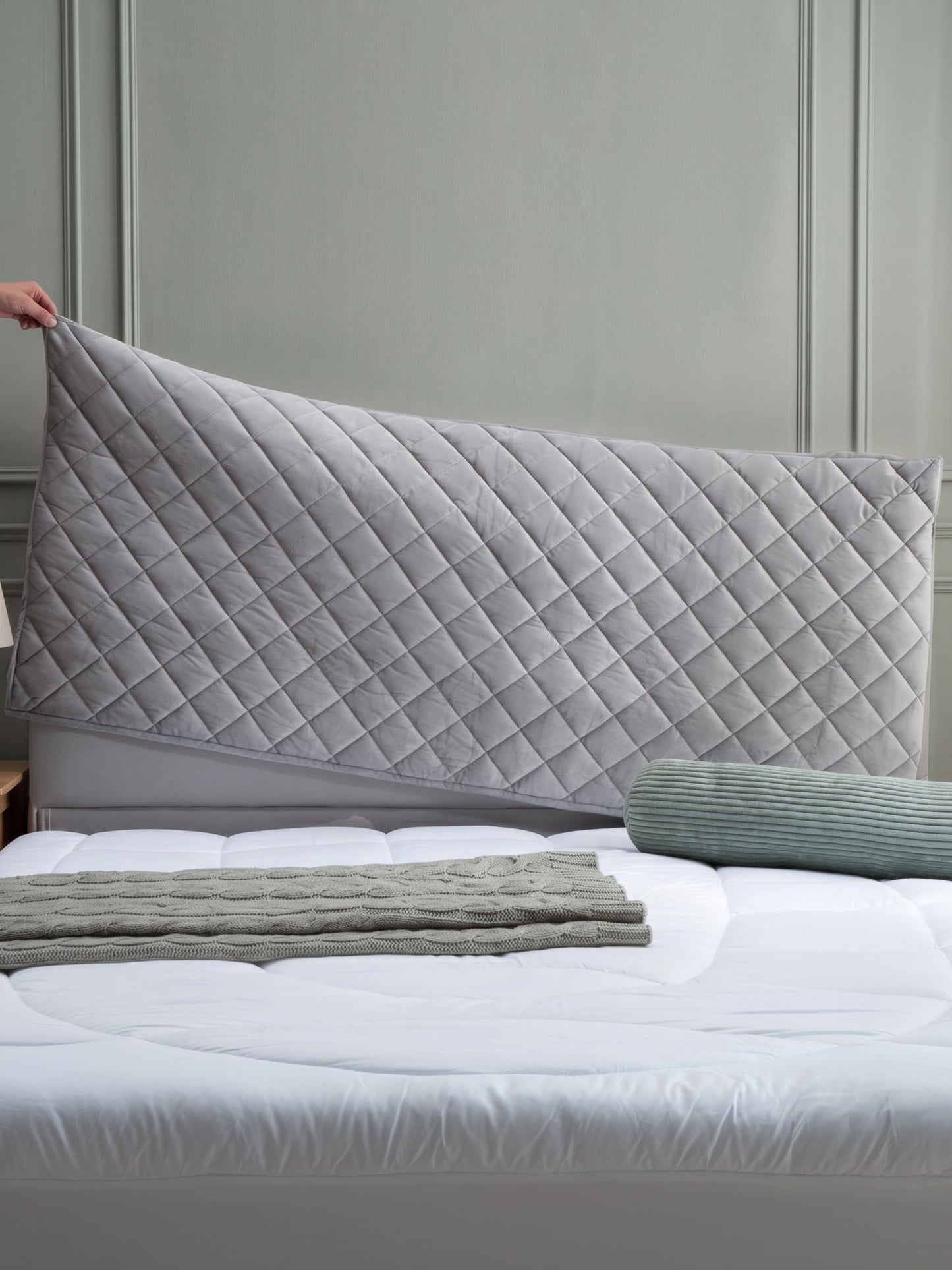 Bed Headboard Slipcover Quilted Thicken Protector Light grey,120x70cm