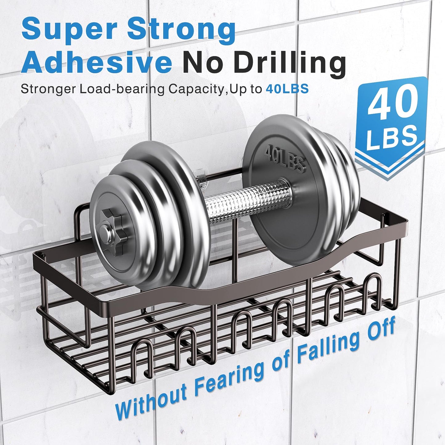 Eudele Shower Caddy 5 Pack,Adhesive Organizer for Bathroom Storage&Home Decor&Kitchen,No Drilling,Large Capacity,Rustproof Stainless Steel