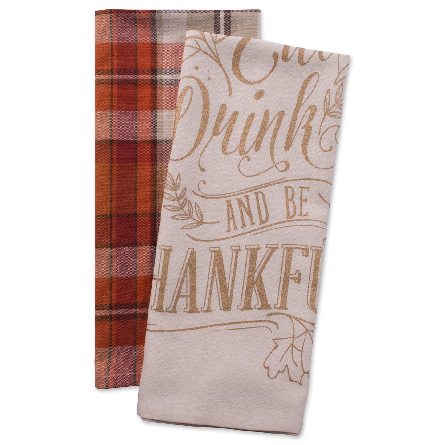 DII Printed Fall Dish Towel Set, Cotton, Be Thankful Plaid, 18x28