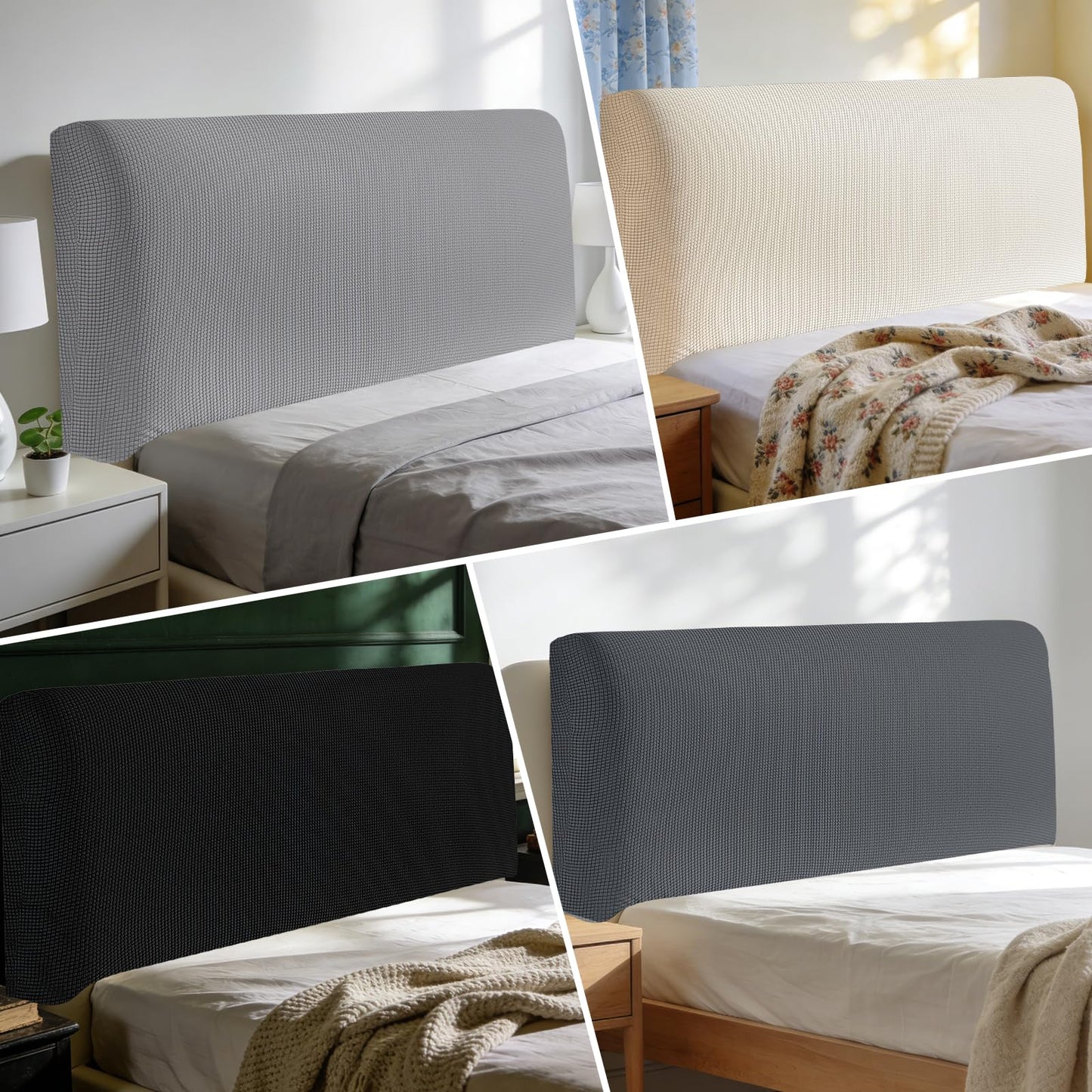 Niuoppy Bed Headboard Cover Fully Wrapped, Stretch Head Board Covers for Single Bed, Beds Headboard Protector Dustproof and Cat Scratch-proof