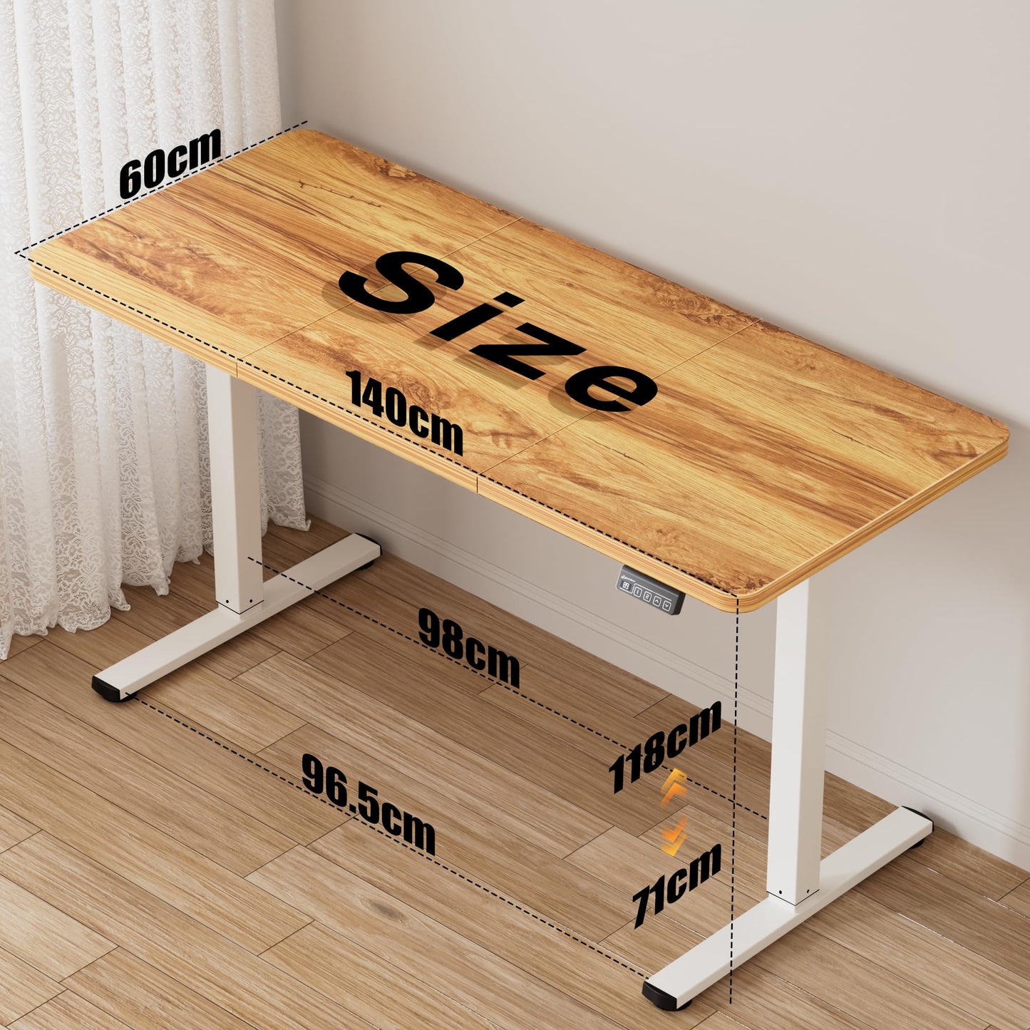 ERGOMAKER Electric Standing Desk 140x60cm, 2 Memory Heights, Light Brown