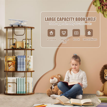 OCTORO 3 Tier Rotating Bookshelf, 360° Corner Bookshelf Tower, Round Revolving Bookcase with Adjustable Levels, Spinning Book Shelf for Home Office