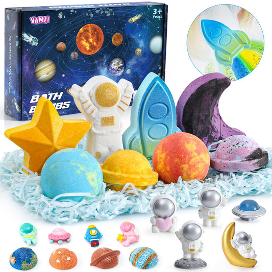 vamei Bath Bombs for Kids with Surprise Inside, Planet Themed Bath Bombs with Rainbow Bath Bomb Space Toys Toddler Bath Toys Inside Handmade Bubble