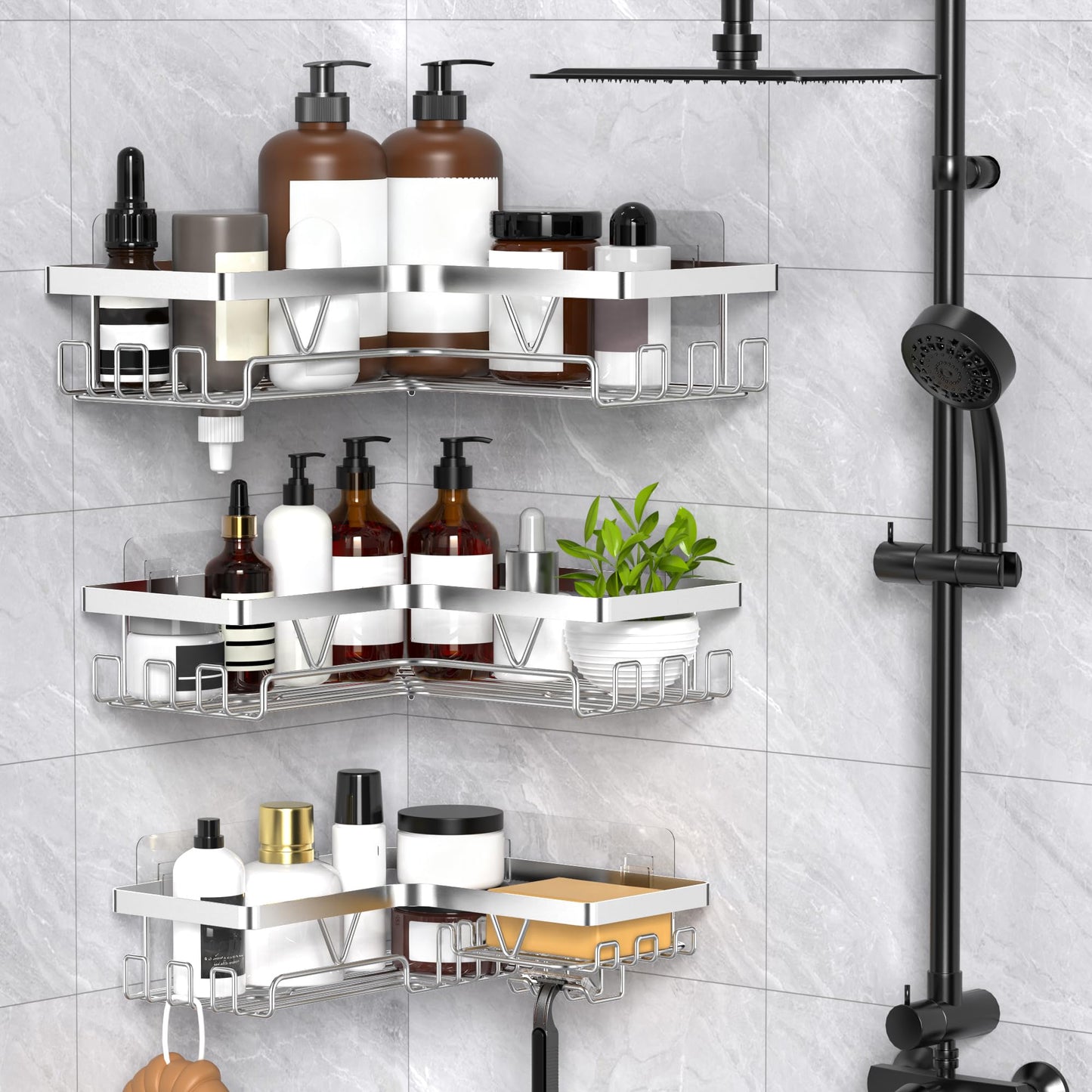 KEGII Corner Shower Caddy - 3 Packs Shower Shelf No Drill Stick on Wall