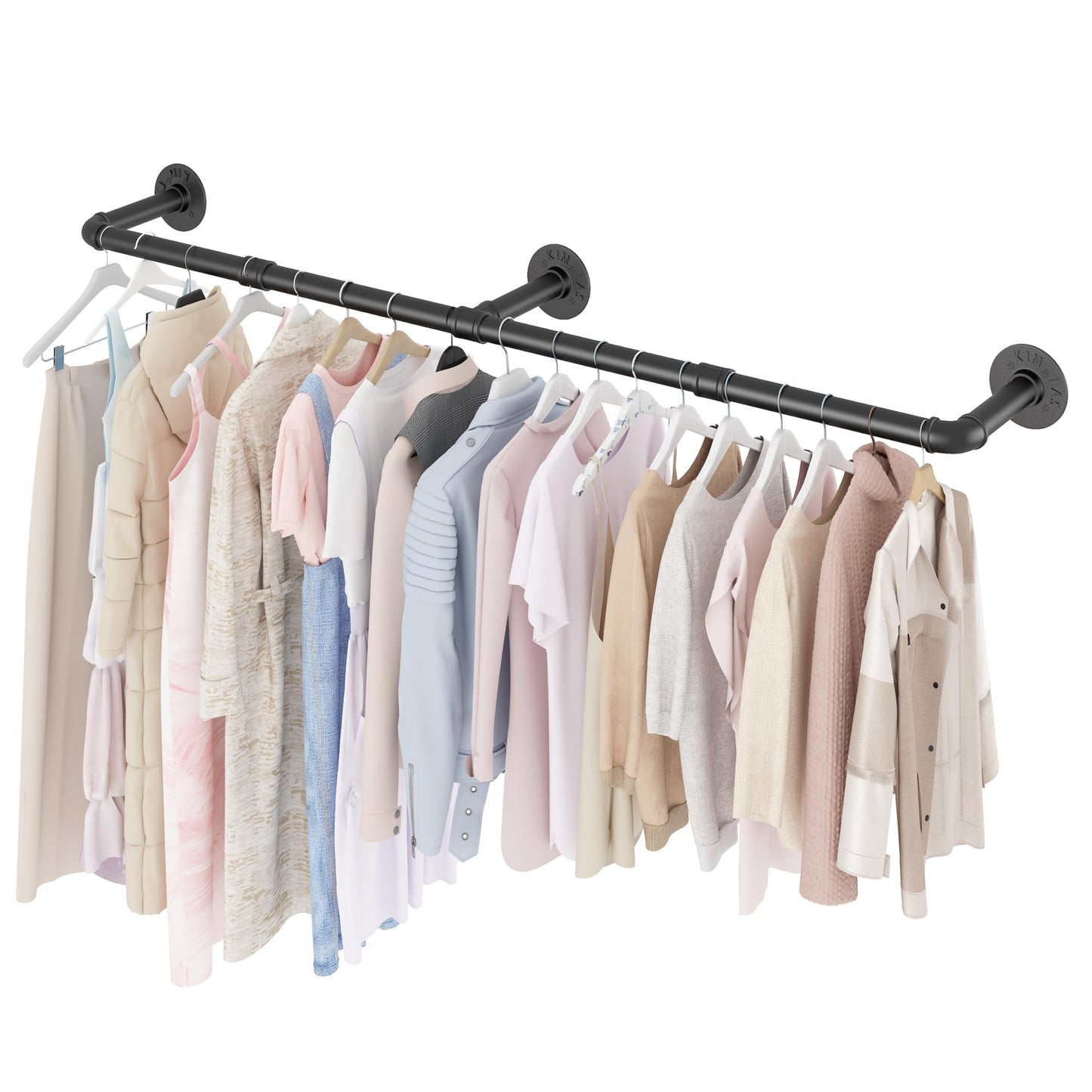 SMILOVII Wall Mounted Clothes Rail, Industrial Pipe Clothes Rails Wall Mounted, 164cm Detachable Metal Clothing Rail for Hanging Clothes For Home