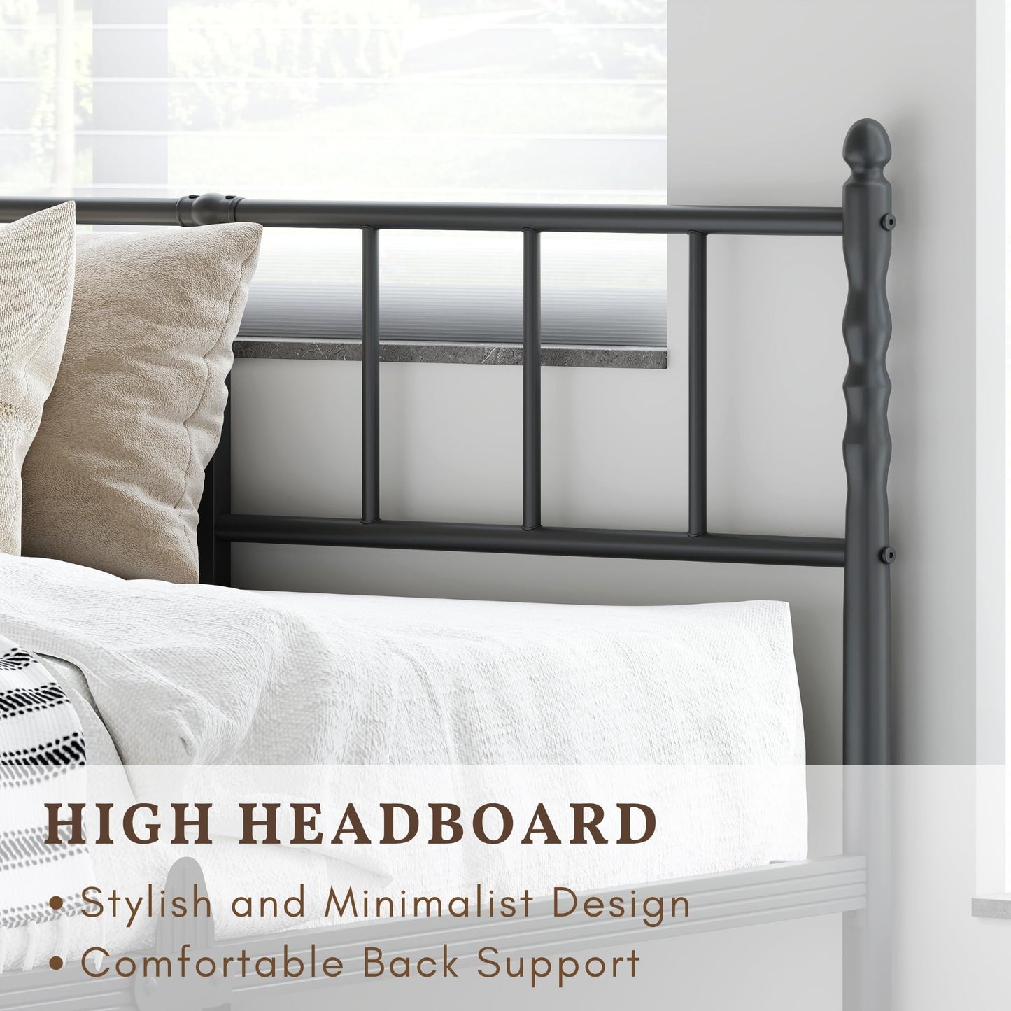 Hunlostten Single Metal Bed Frame - Modern Style Bed Frame with Headboard and Footboard Easy to Install, Noise Free, Sturdy, Black, 35.5 cm High