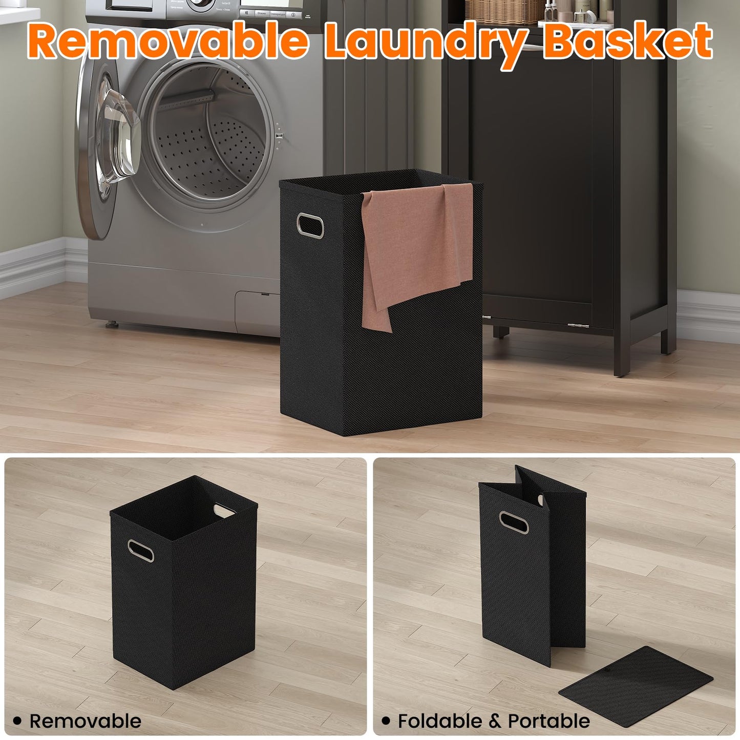 Feonase Tall Bathroom Cabinet with Removable Laundry Basket, Slim Freestanding Storage Organizer with Acrylic Door and 4 Shelves for Bathroom