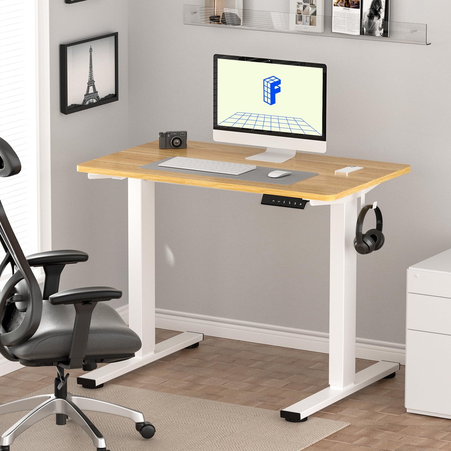FLEXISPOT ONE PIECE Electric Standing Desk Height Adjustable Desk Sit Stand Desk with 4 Memory Smart Pannel and Backpack Hook for Home Office