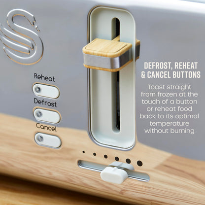 Swan ST14620OAT Nordic 4 Slice Toaster with 6 Browning Levels, Defrost/Reheat/Cancel, Removable Crumb Trays, Cord Storage, 1500W, Oatmeal