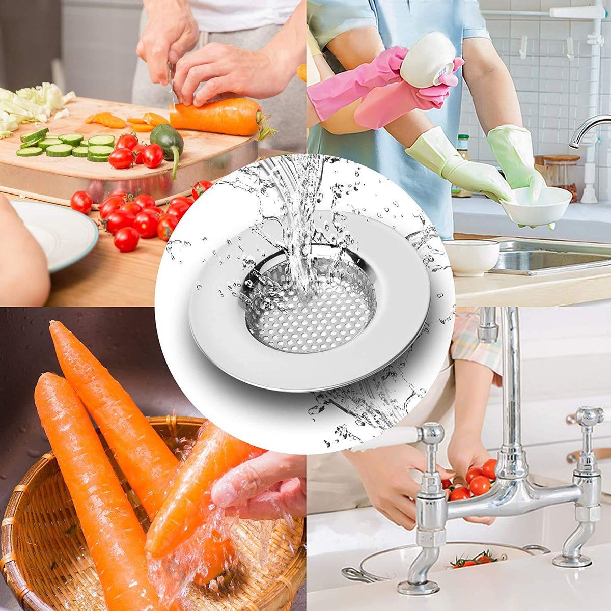 Qinglele 2pcs Kitchen Bathroom Sink Strainer, Stainless Steel Drain Filter, Thicker, Outer Diameter 3 Inch/77mm Small Size