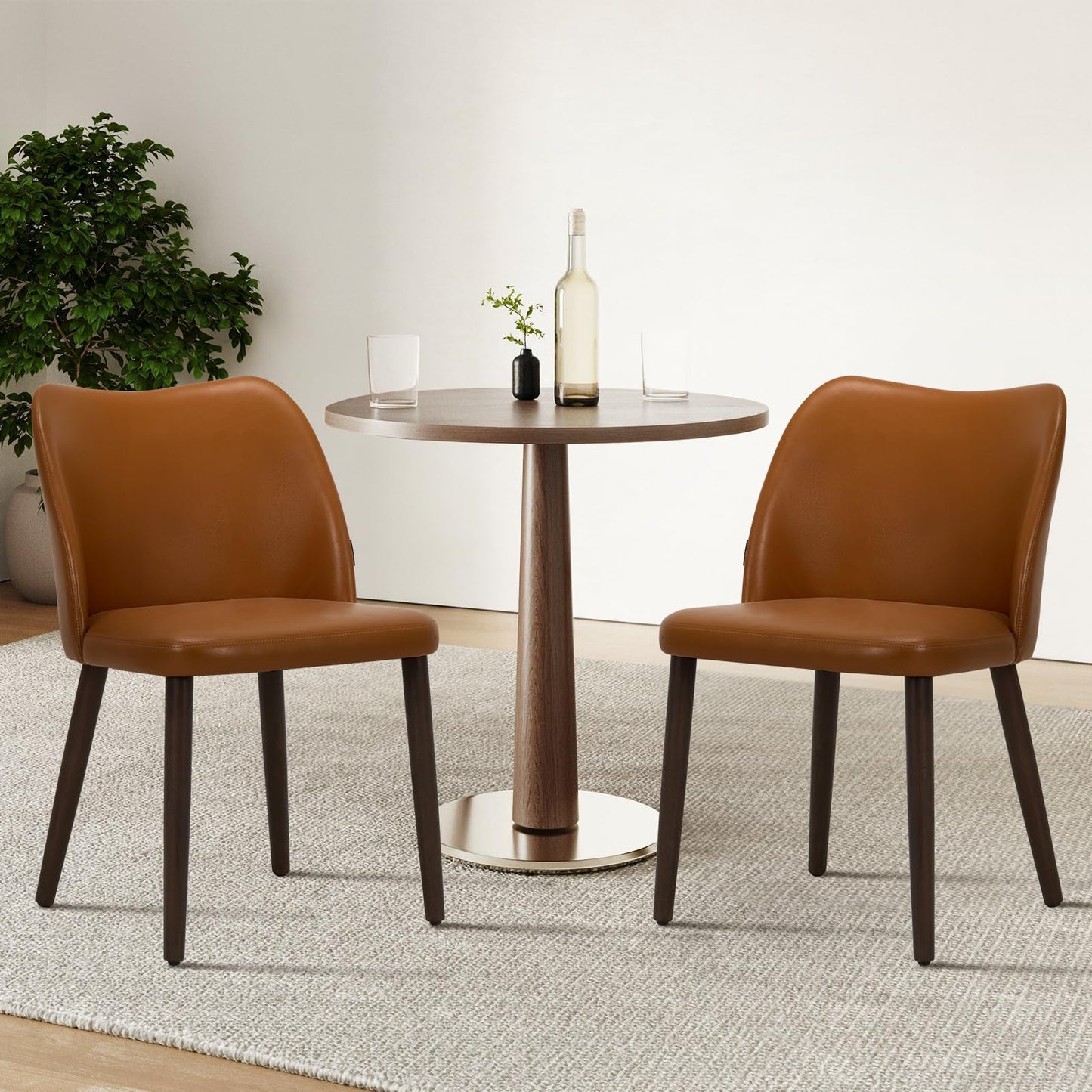 COLAMY Upholstered Dining Chairs, Modern Leather Dining Room Kitchen Side Chair with Padded Seat and Wood Legs for Restaurant/Cafe,White
