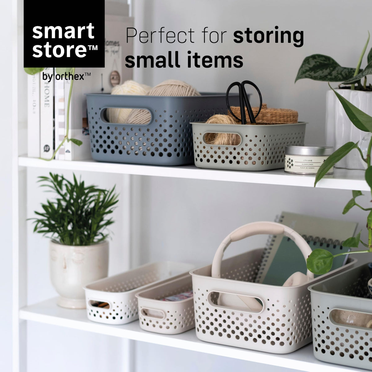 SmartStore Storage Basket with Handles in Grey 10 x 1,6L 20,5x14,5x7,5cm | Storage Bin From Recycled Plastic | Essence S Storage Box