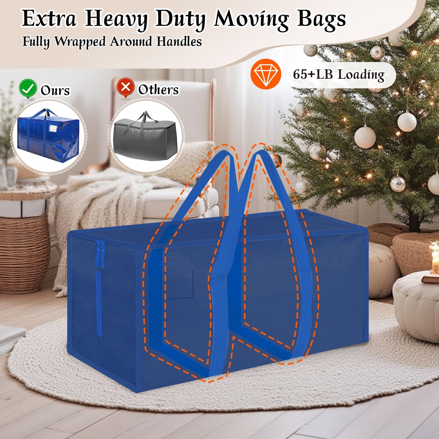 RICHIE Heavy Duty Extra Large Moving Bags with Reinforced Handle and Double Zipper - Waterproof Storage Box with Tag Window
