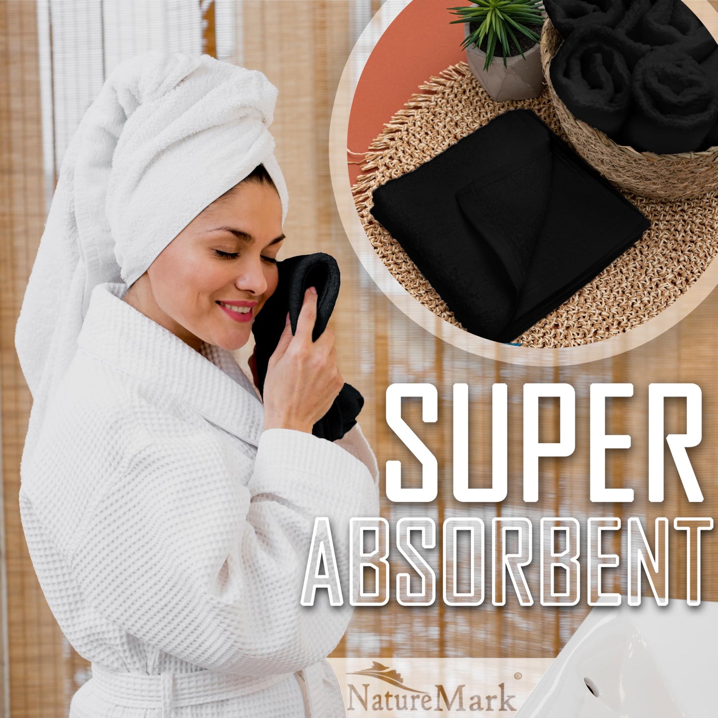NatureMark Set of 10 Washcloths Made of 100% Cotton - Soft and Absorbent Face and Hand Towels - Practical for Bathroom and Kitchen - 30 x 30 cm, Black