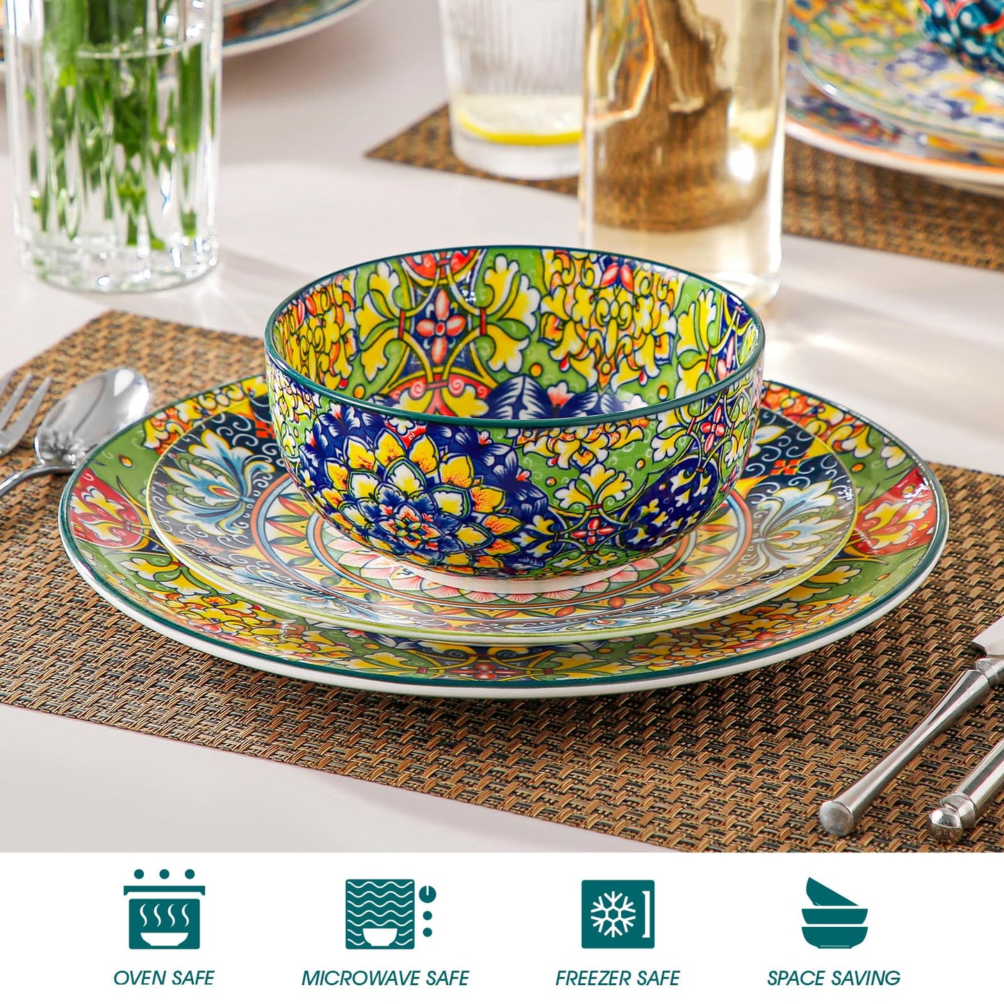 vancasso SIMI 28 oz Cereal Bowls Set of 6, Ceramic Soup Bowls, Dishwasher & Microwave Safe, Serving Bowls with Double-Sided Pattern for Cereal, Soup,