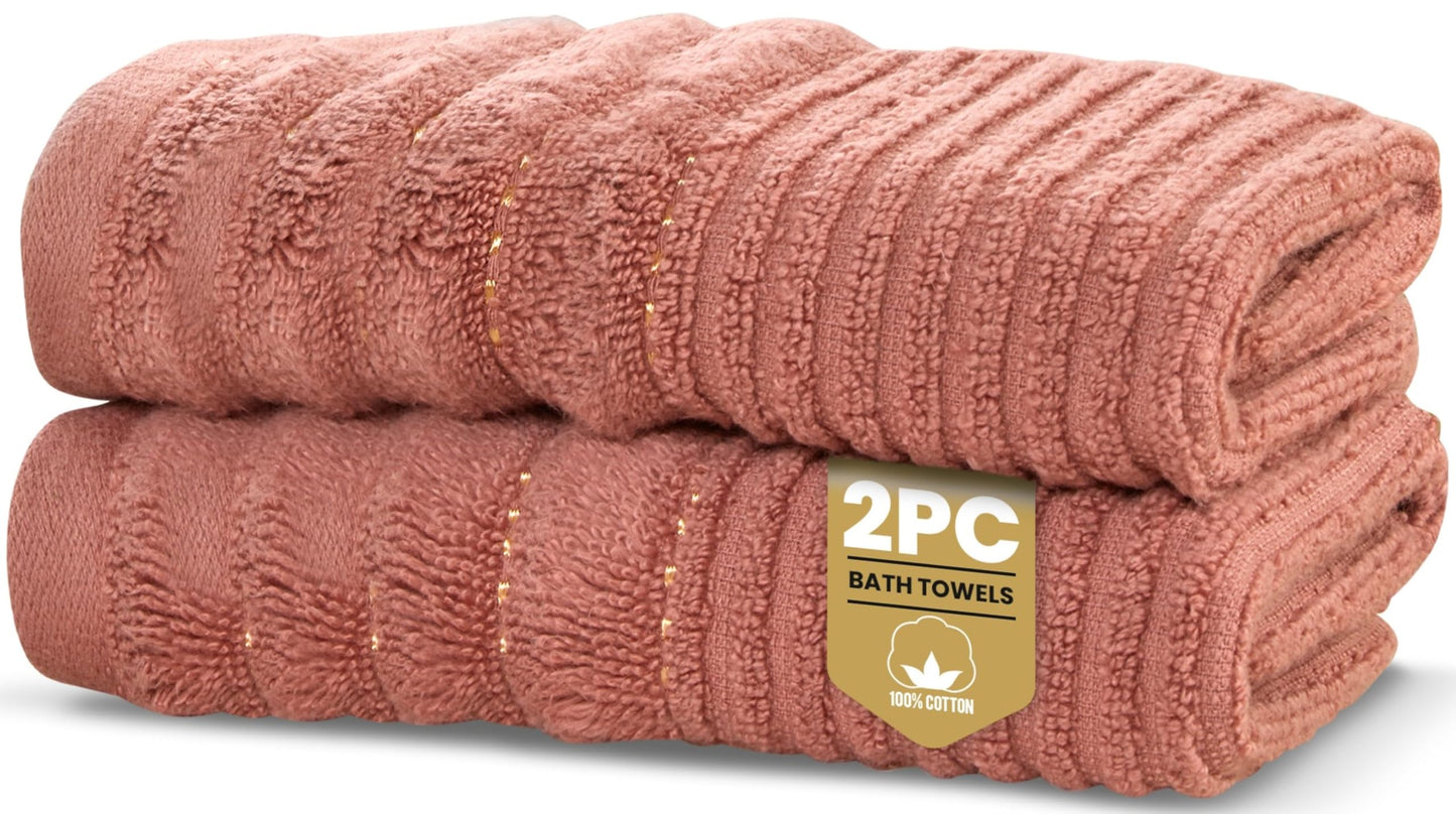 Rapport Home Linear Bath Towels 2-Pack | Rose Red | 70x120cm | 100% Cotton 500gsm | Oeko-Tex Made in Green & BCI Certified