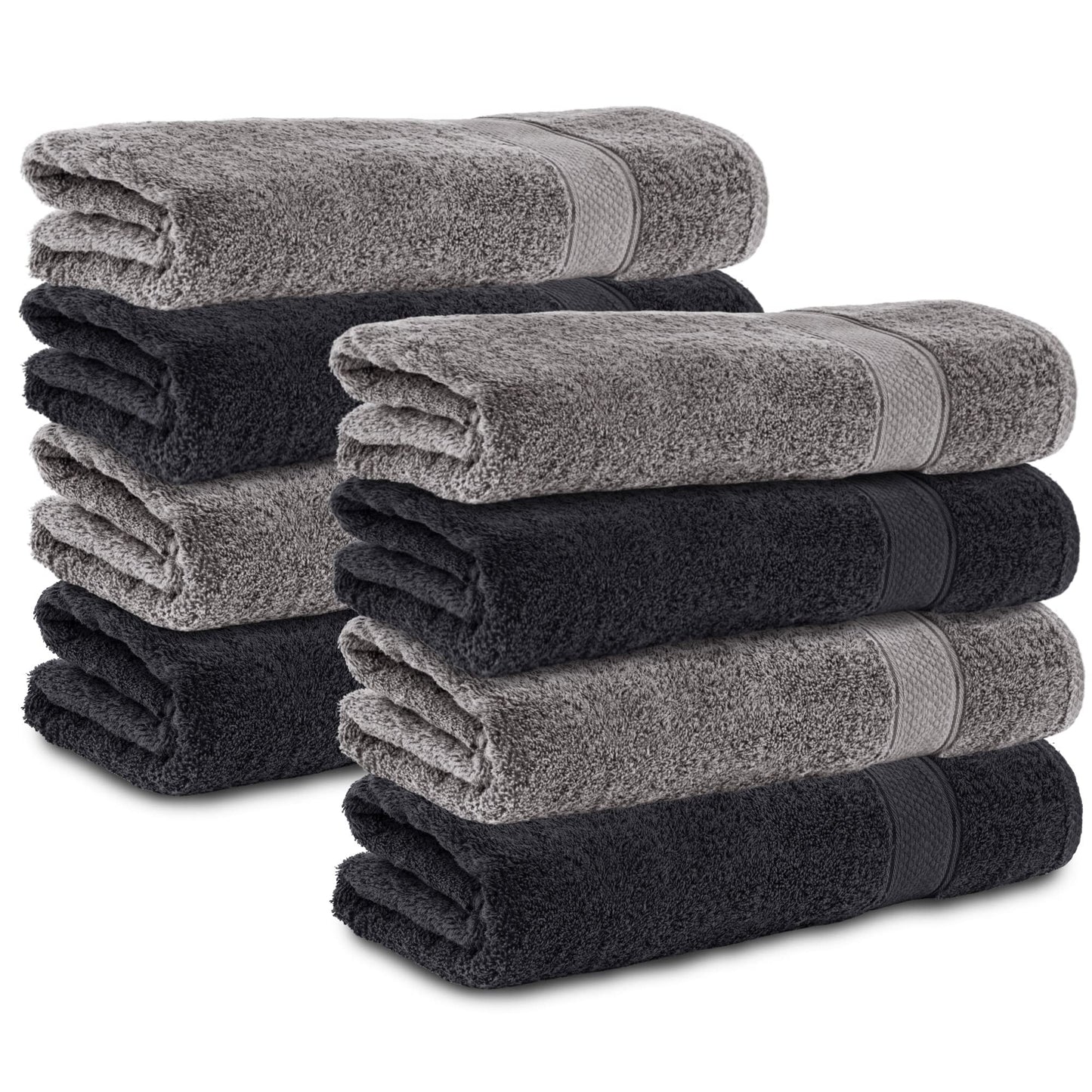 Komfortec Set of 8 Hand Towels 50 x 100 cm 100% Cotton 470 g/m² Terry Cloth Soft Anthracite Grey/Black