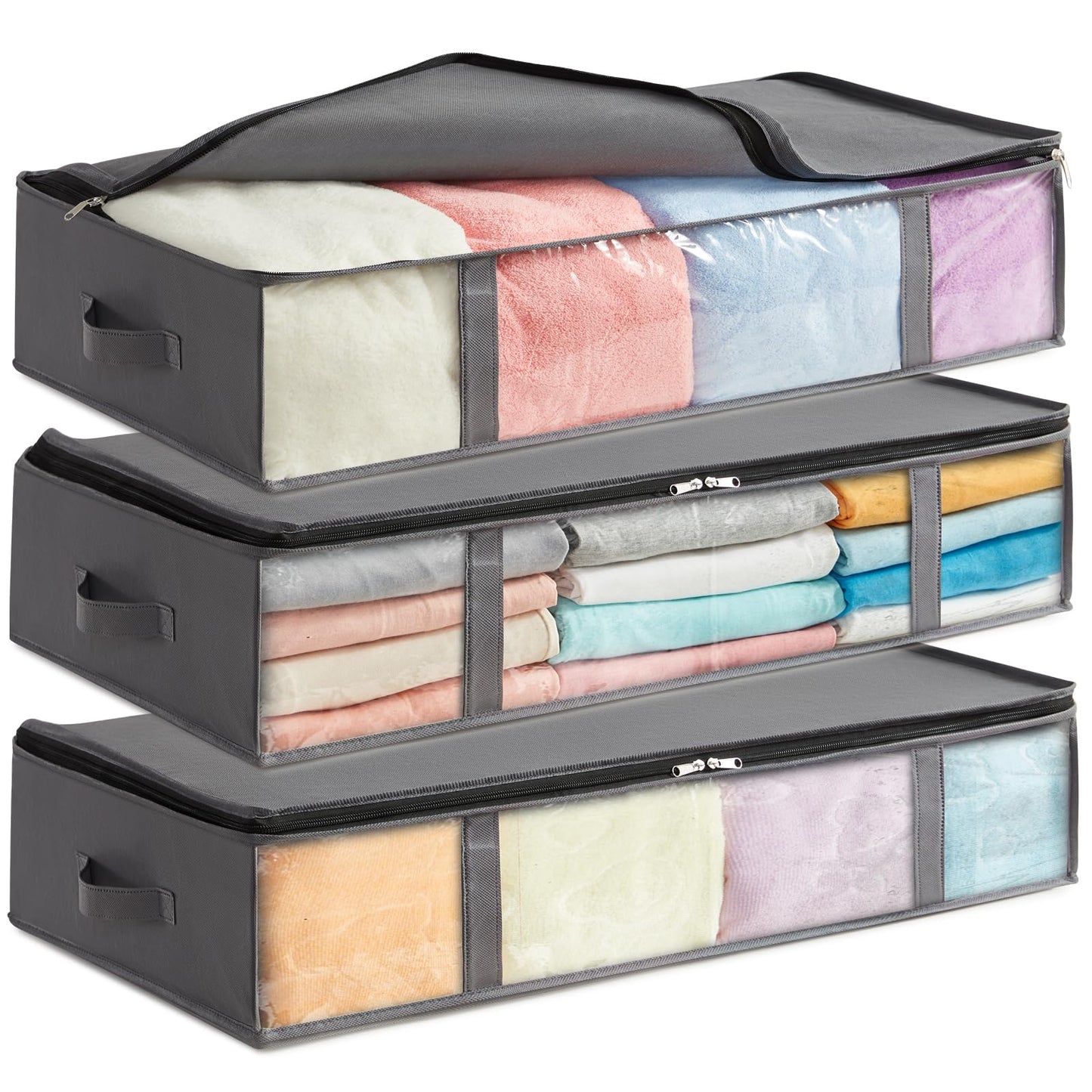 Lifewit 3 Pack Under Bed Storage,90L Clothes Storage Bags with Clear Window