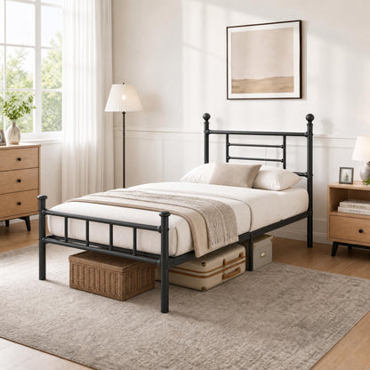 APEXTELLA HOME 3ft Single Bed Frame Black Modern Style with Headboard and Footboard Metal Slat Support and 32cm Underbed Storage Space Noise Free