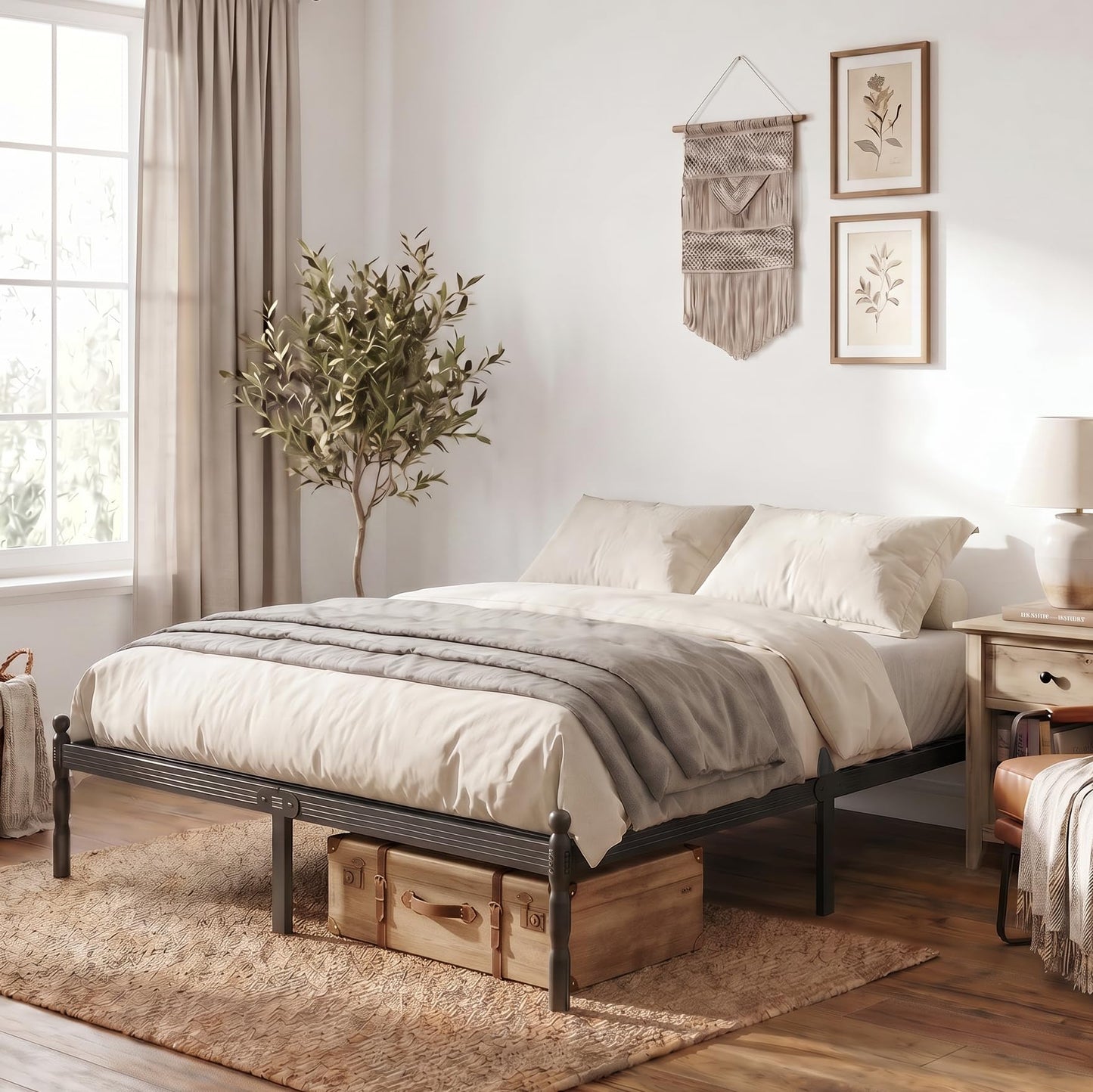 APEXTELLA HOME Super King Bed Frames 5ft9 with Mattress Slide Stopper, Vintage Style, 450kg Heavy Duty Steel Slats