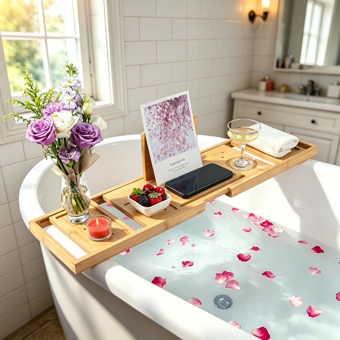 Utoplike Bamboo Expandable Bath Tray Bath Board for Tub