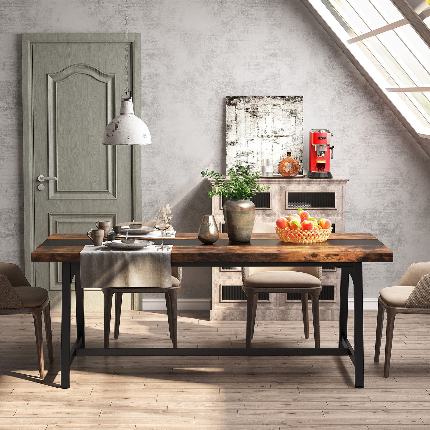Tribesigns Dining Table for 8 People, 70.87-inch Rectangular Wood Kitchen Table with Strong Metal Frame