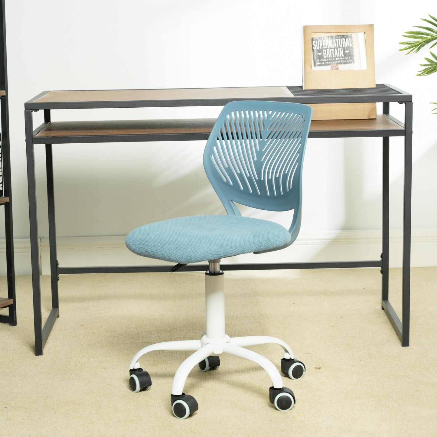 FurnitureR Ergonomic Adjustable Height Swivel Rolling Computer Executive Chair for Home Office Study, Blue, Metal, 44 x 40 x 74-87CM