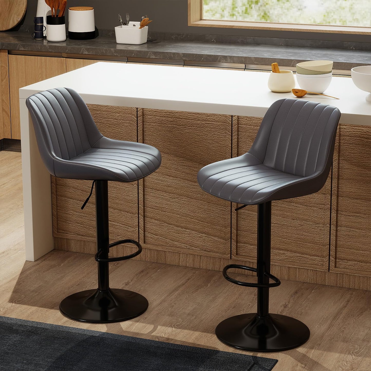 Youhauchair Bar Stools Set of 2, Swivel Barstools with Backrest, Dark Grey