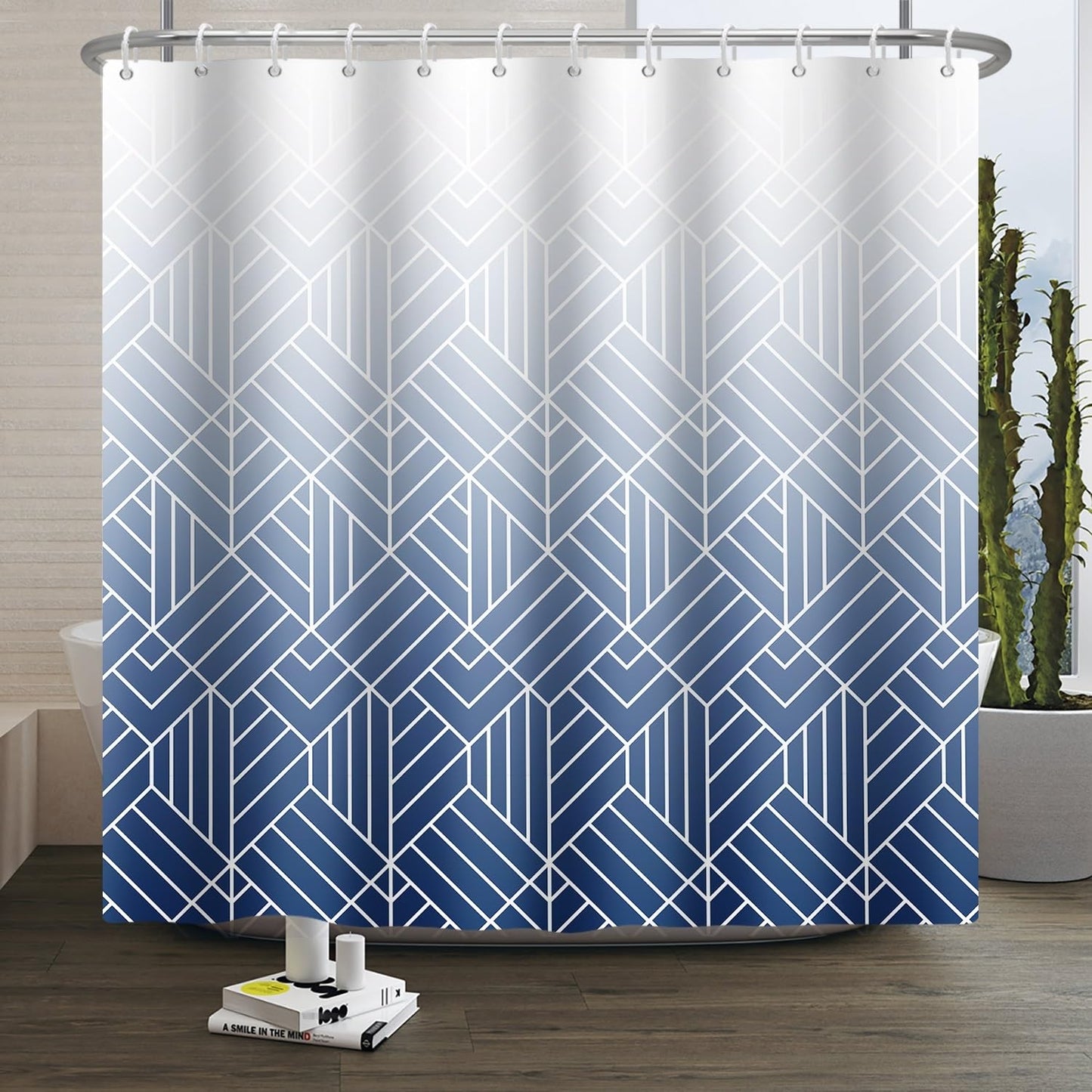 Xiaoterna 120x200cm Modern Abstract Stripes Shower Curtain White Blue Gradient Lines Waterproof Polyester Bathroom Curtain Geometry Aesthetics
