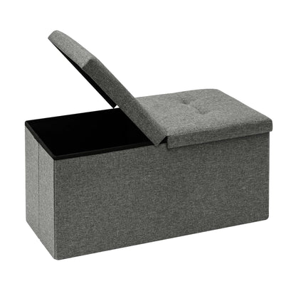 Bonlife Storage Ottoman with Flipping Lid Foldable Shoe Bench Footstool Stool or Sitting Box for Living Room 76.5x38x38cm (Linen-Gray, L)