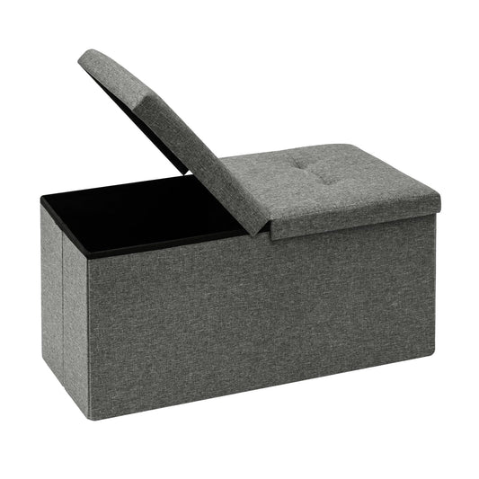 Bonlife Storage Ottoman with Flipping Lid Foldable Shoe Bench Footstool Stool or Sitting Box for Living Room 76.5x38x38cm (Linen-Gray, L)