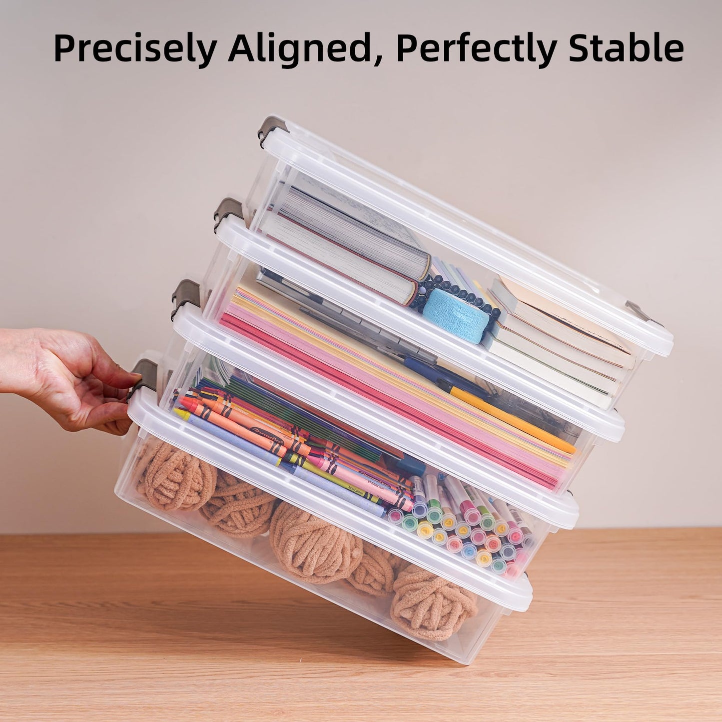 Citylife 5Pack Craft Storage Boxes, 4.5L A4 Plastic Storage boxes with Lids, Handles, Transparent Stackable Craft Organiser for Document, Book