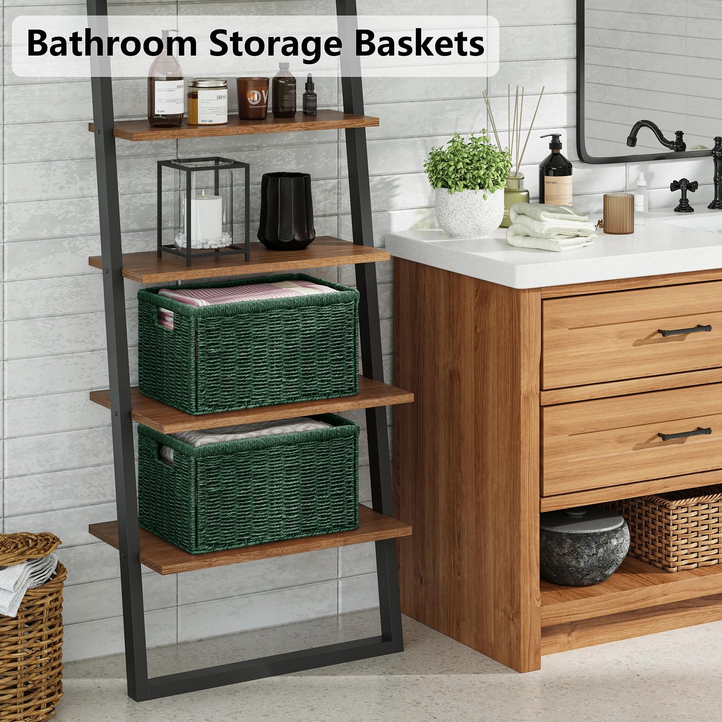 Vagusicc Wicker Storage Basket, Foldable Storage Cubes Organizer Bins, Handwoven Storage Baskets for Shelves Closet Office Bathroom